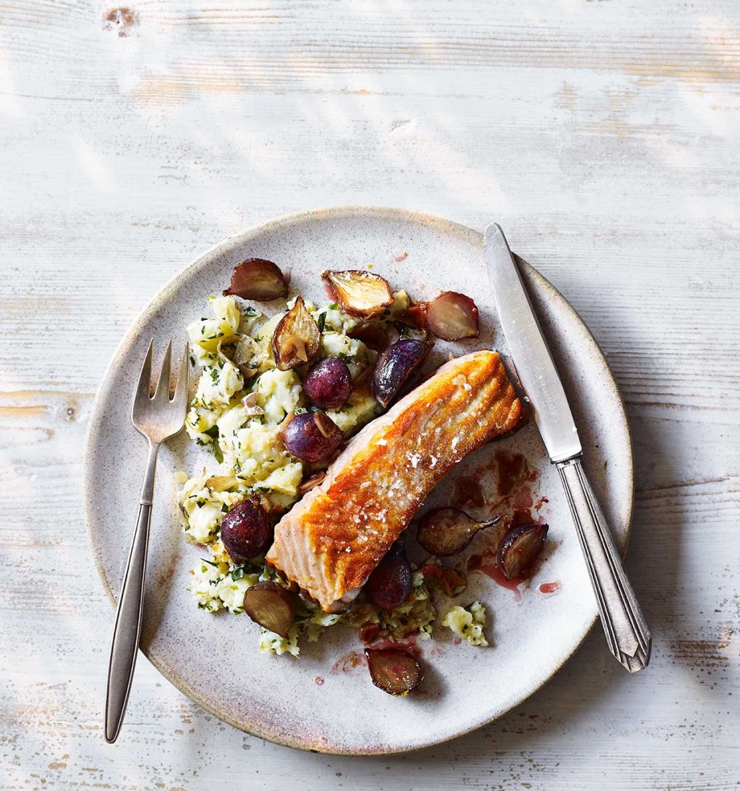 Salmon with tarragon crushed potatoes