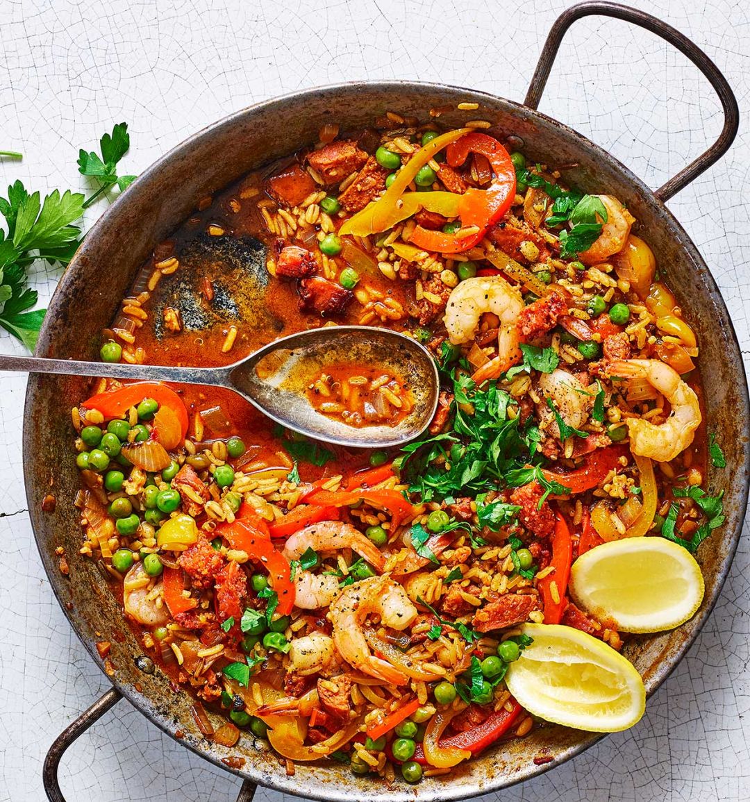 Smoky prawn and chorizo ‘paella’