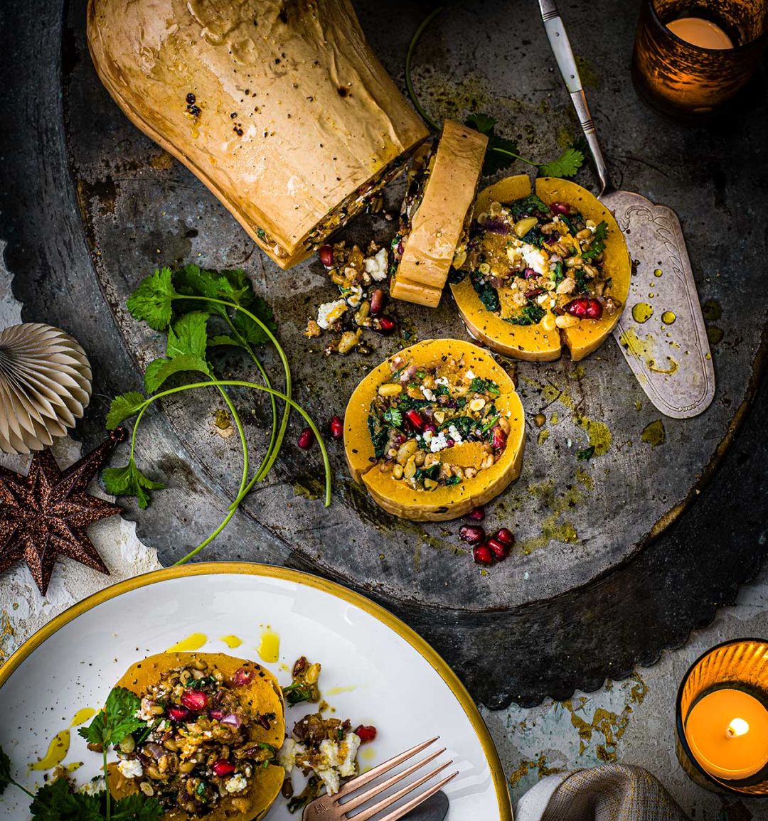 Jewelled stuffed butternut squash