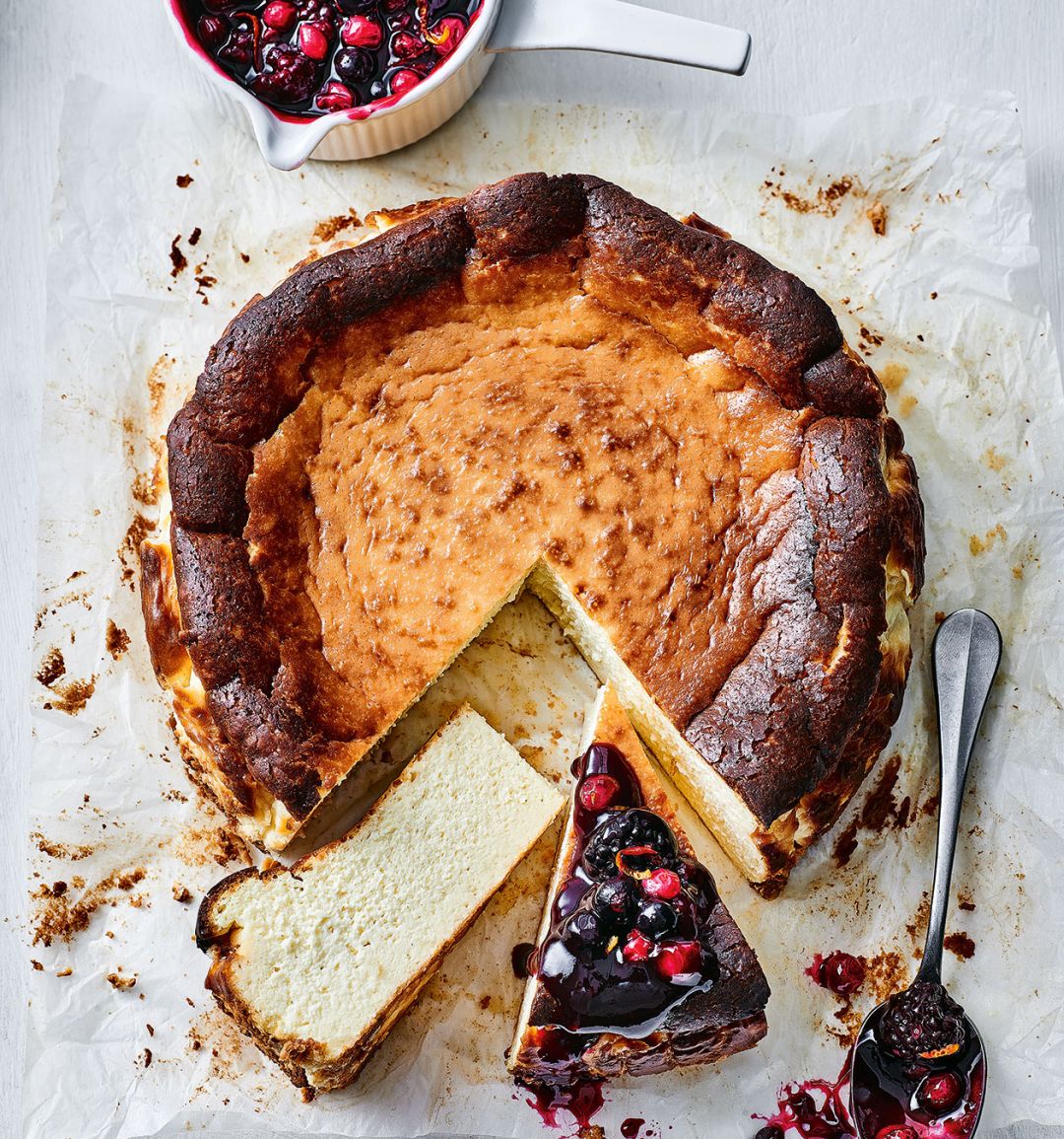 Burnt Basque cheesecake with sangria compote 