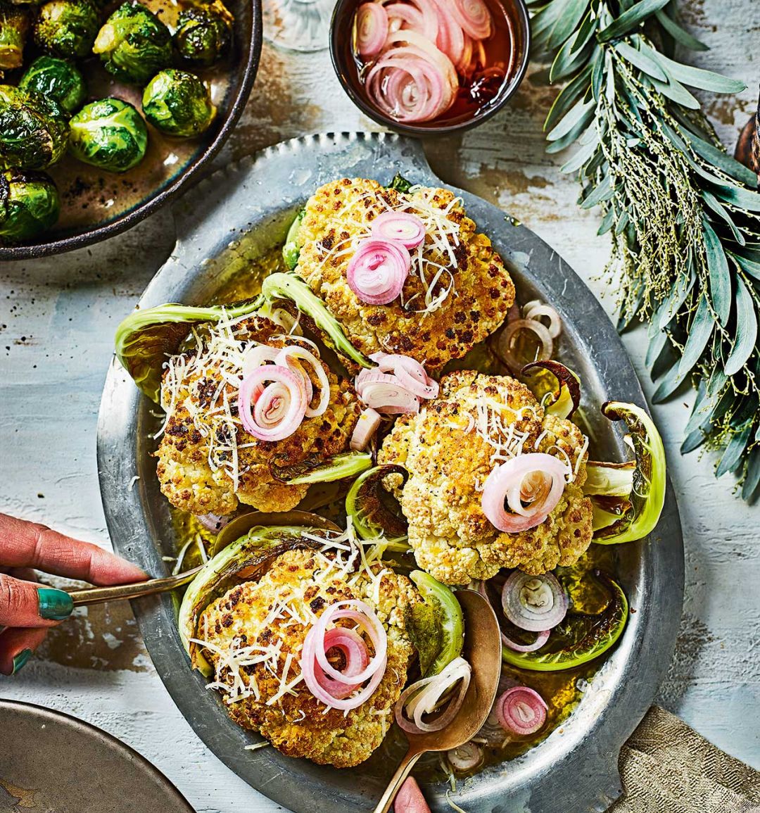Roast baby cauliflowers with pickled shallots