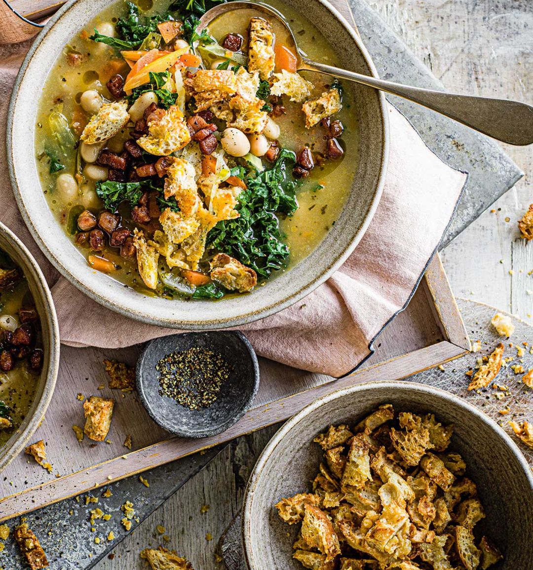 White bean, pancetta and kale soup