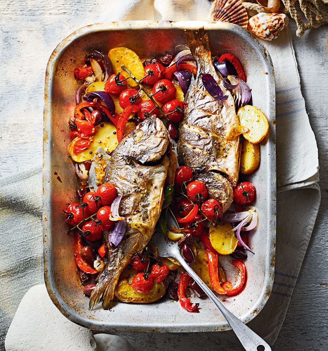 Greek-style baked sea bream