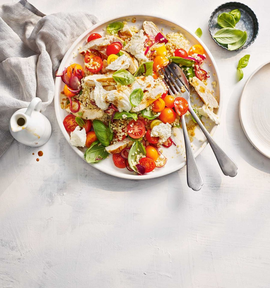 Chicken caprese grain bowl