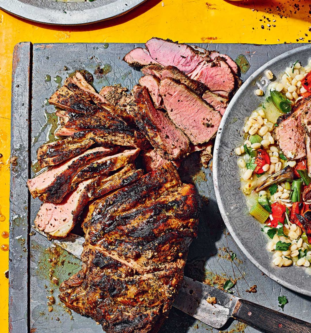 Barbecued lamb and root veg with pearl barley risotto