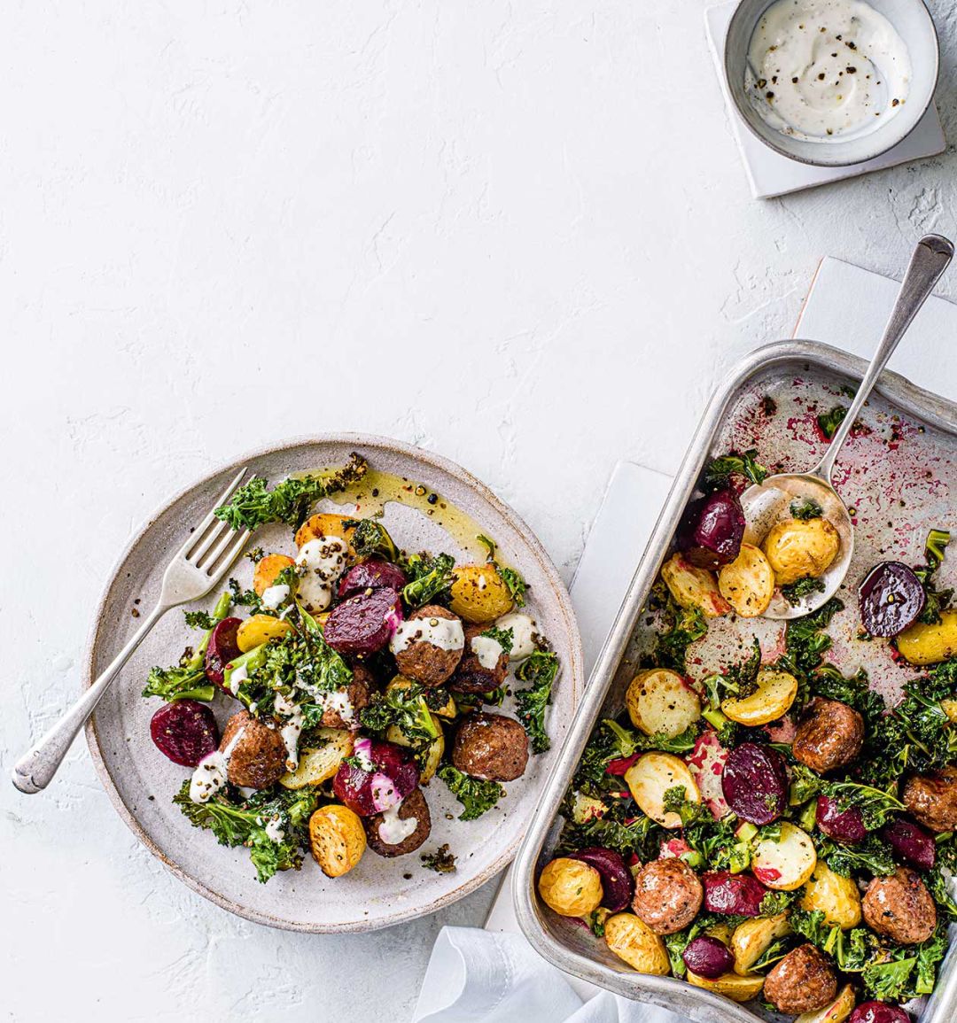 Scandi meatball traybake