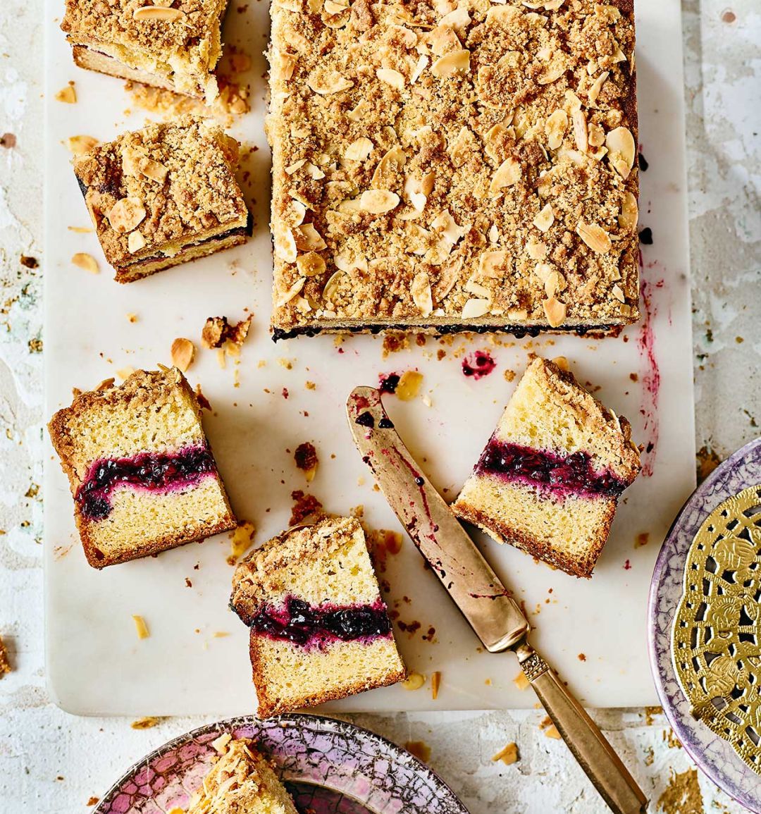 Apple and Black Forest fruit crumble cake