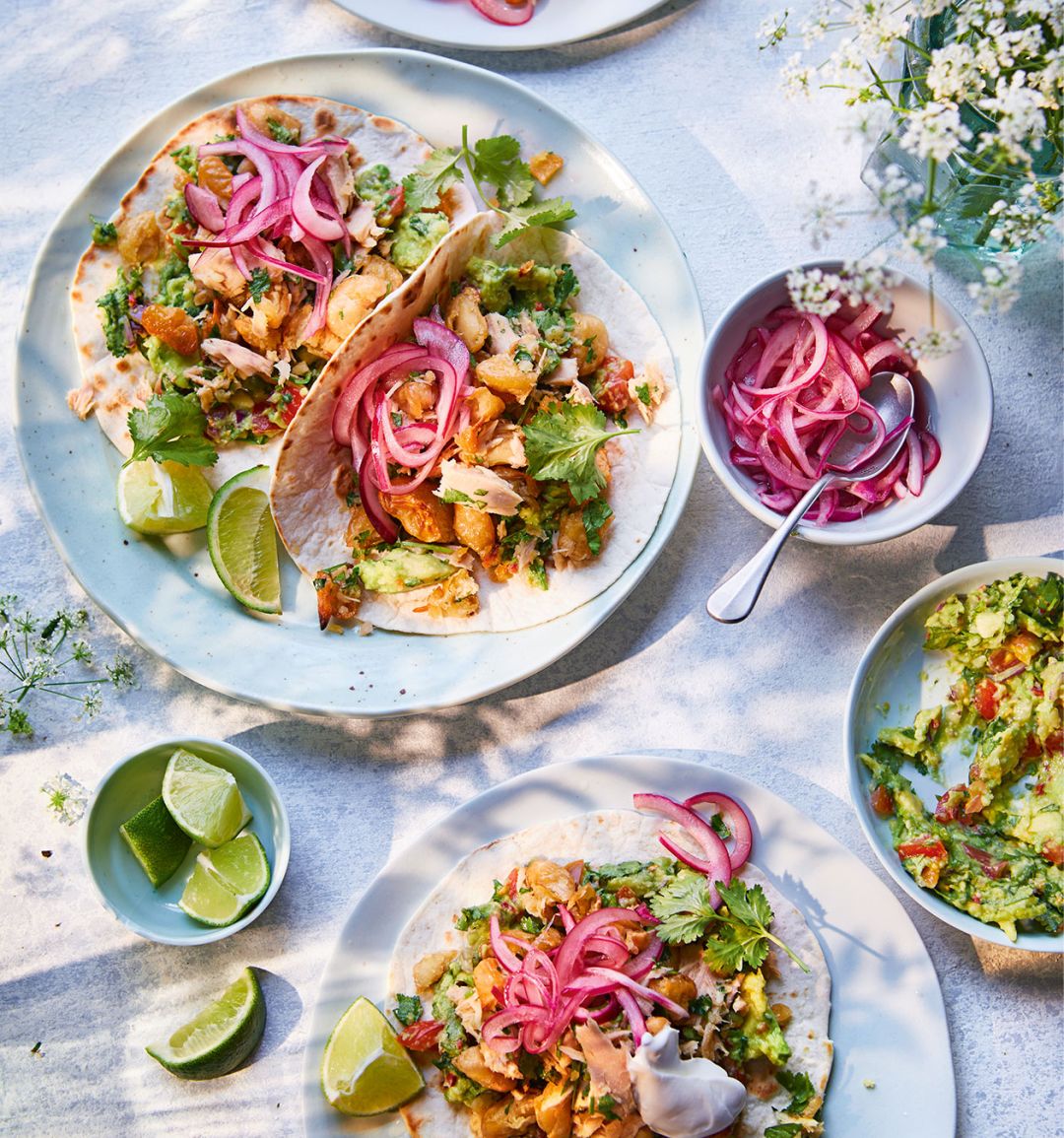 Tuna and crispy bean tacos