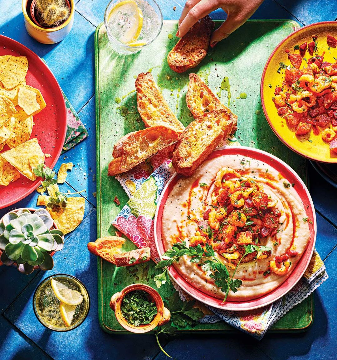 Creamy bean dip with crispy tapas topping