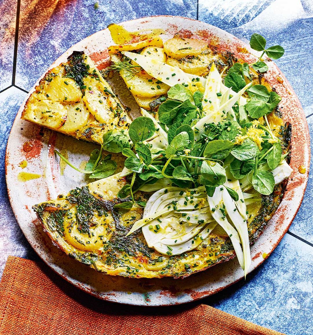 Herb tortilla with shaved fennel