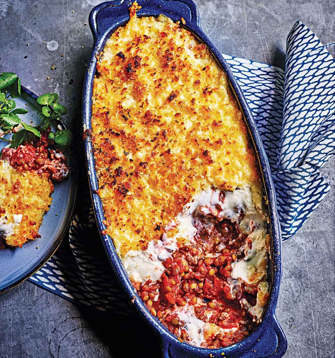 Creamy cheesy puy lentil gratin
