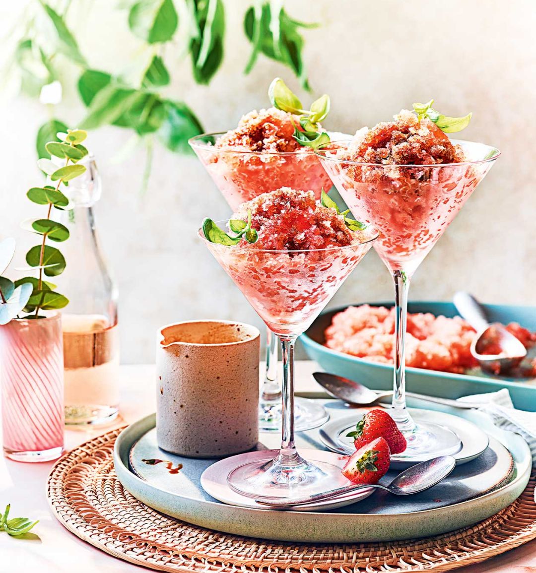 Strawberry, rosé and balsamic granita