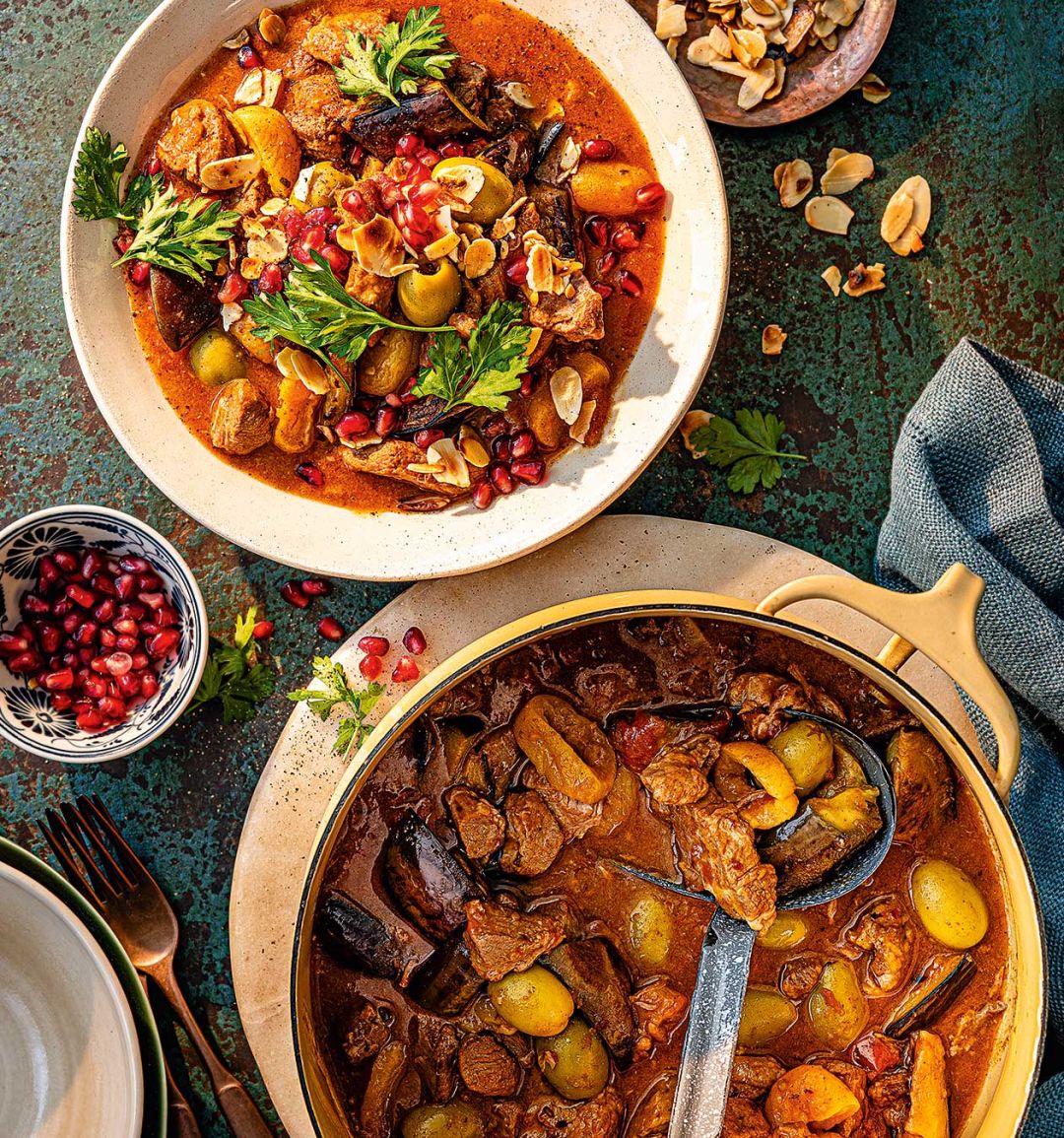 Harissa lamb and aubergine stew