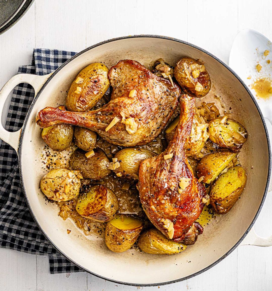 Braised duck legs with potatoes and preserved lemon butter