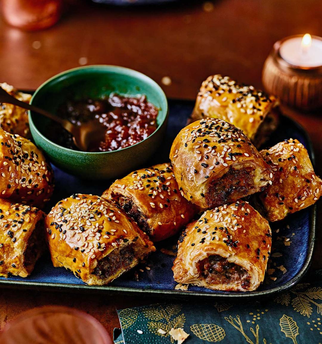 Blue cheese and pickled walnut sausage rolls