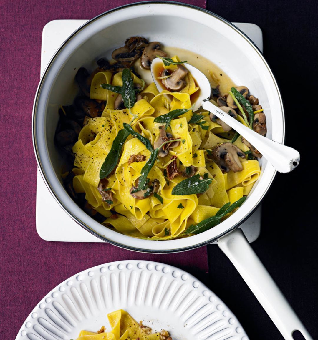 Pappardelle with mushroom ragu and crispy sage