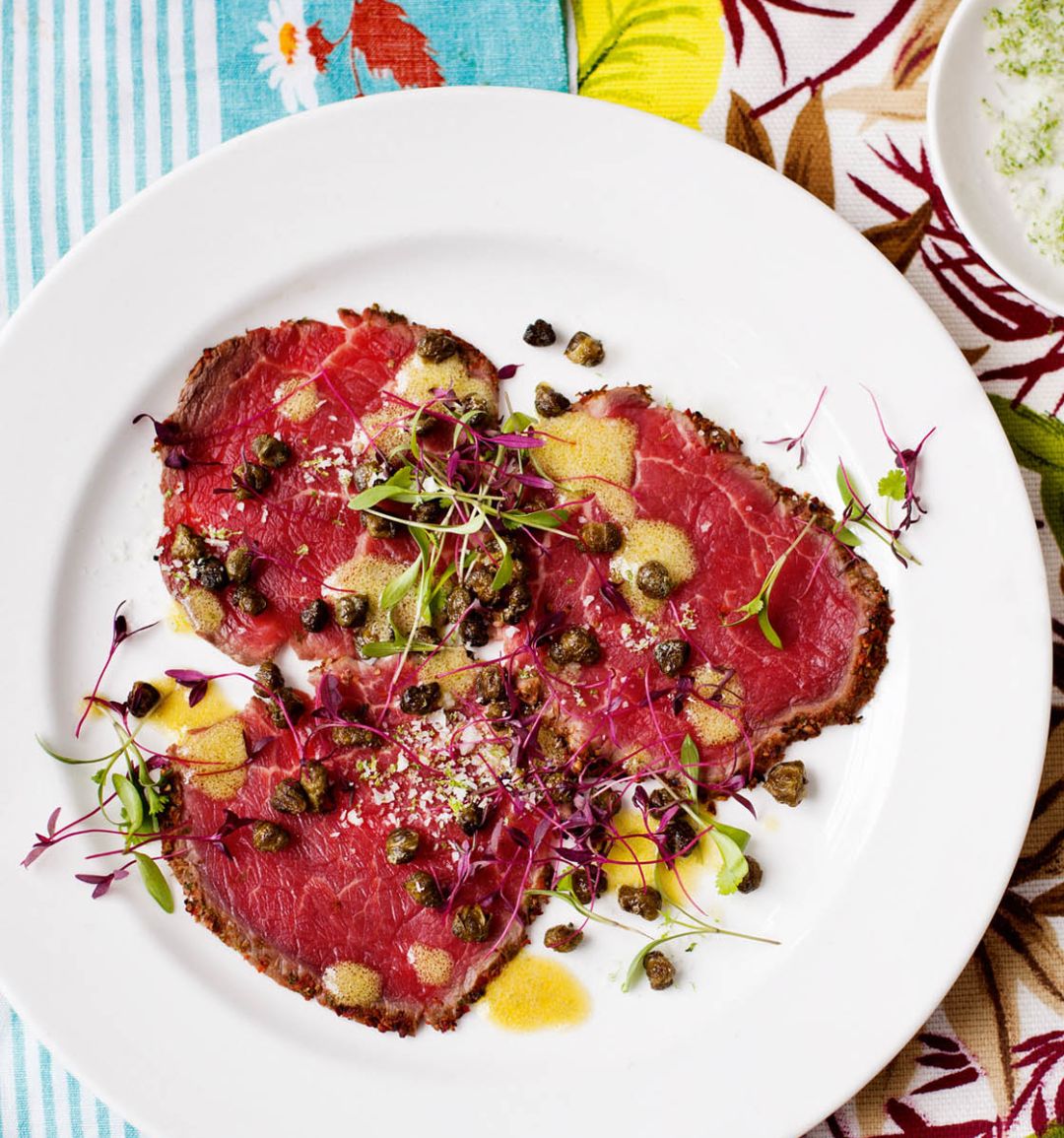 Lime and pepper crusted beef carpaccio