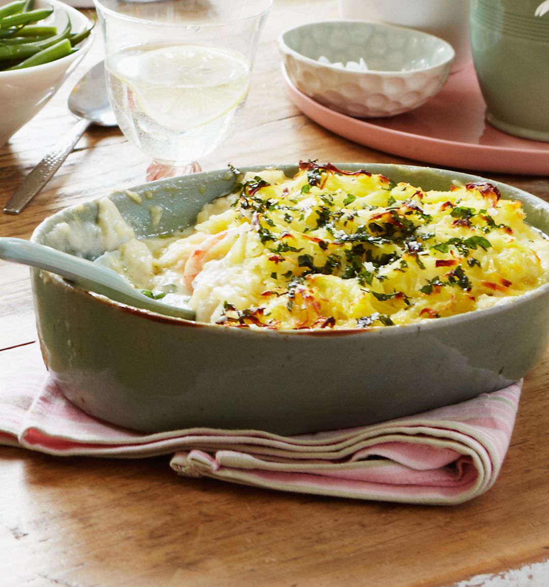 Fish pie with parsley rosti topping