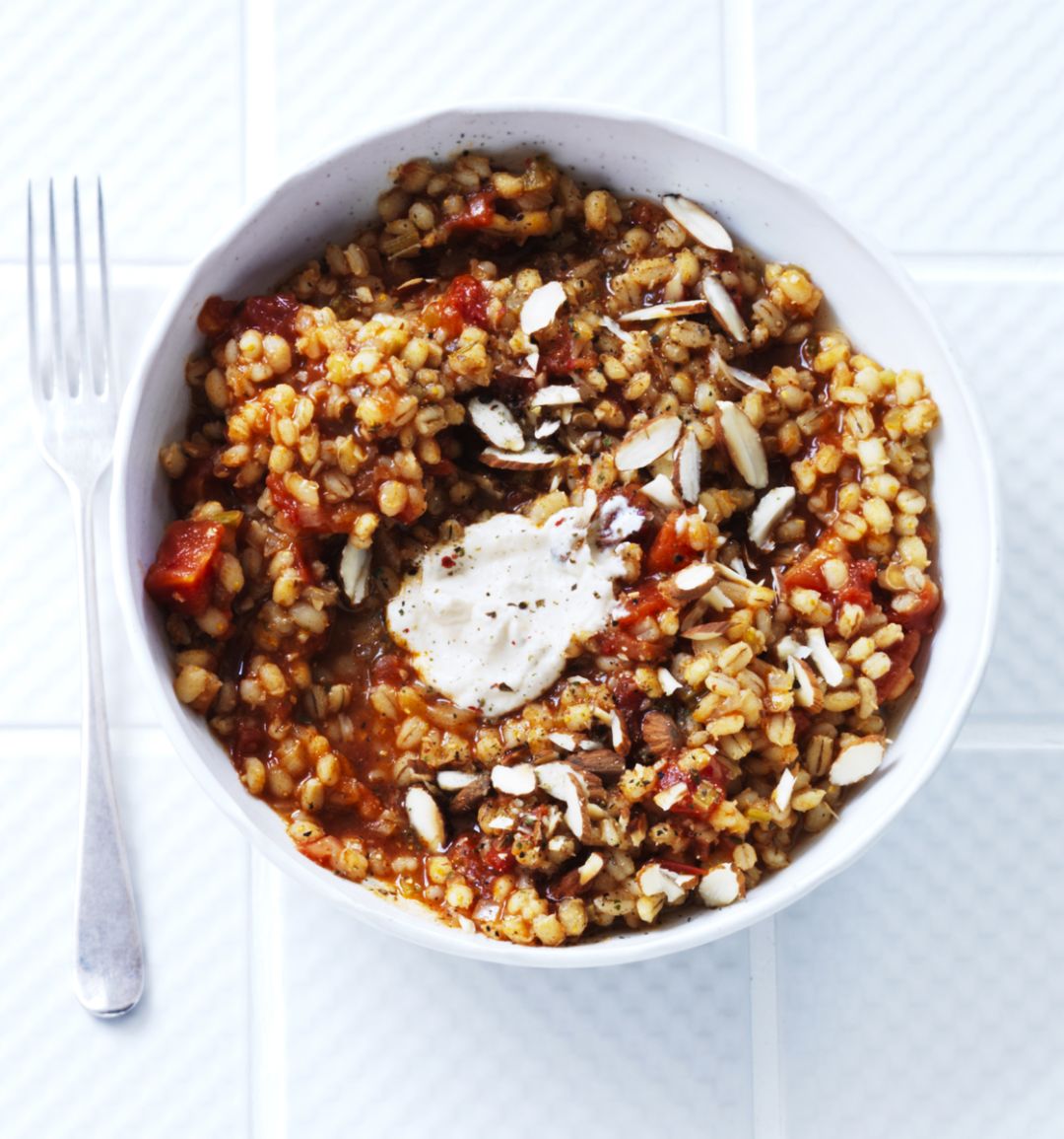 Tomato and rosemary pearl barley risotto
