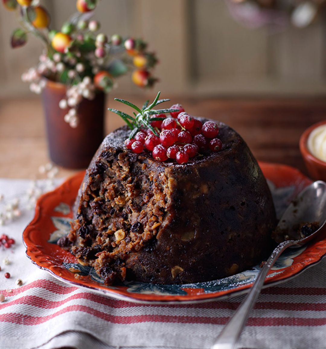 Classic Christmas pudding with brandy butter