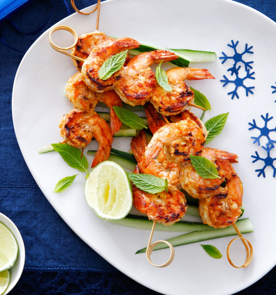 Tandoori prawn mini kebabs with lime yogurt dip