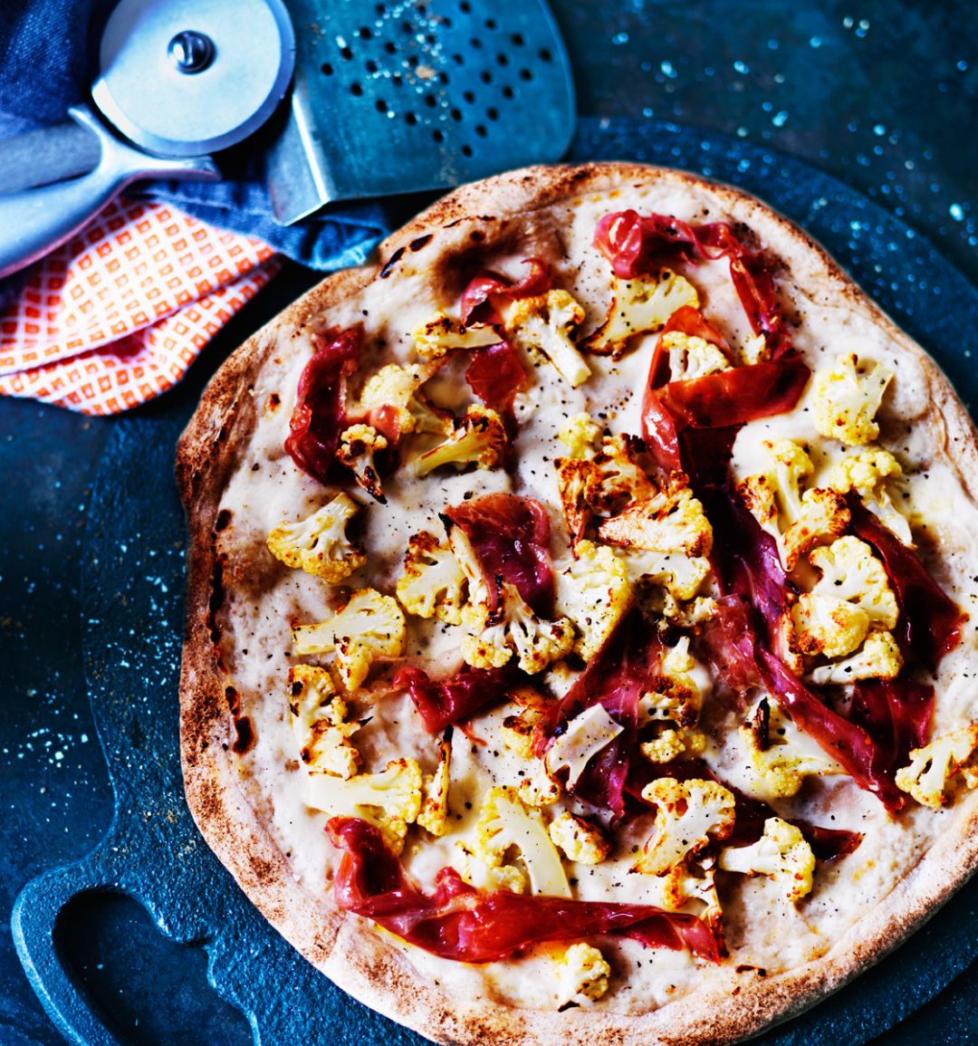 Béchamel, Parma ham and roasted cauliflower pizza