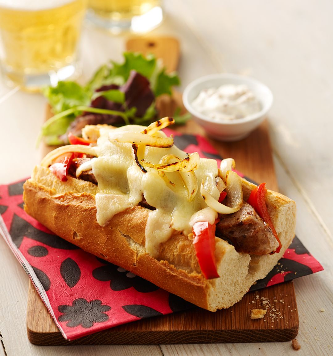 Cheese and sausage baguette