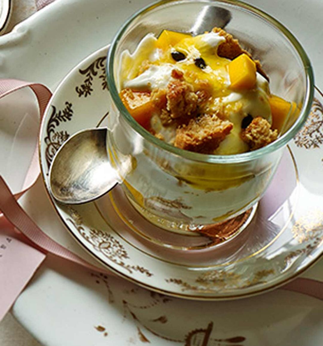 Passion fruit pots with cookie crumbs