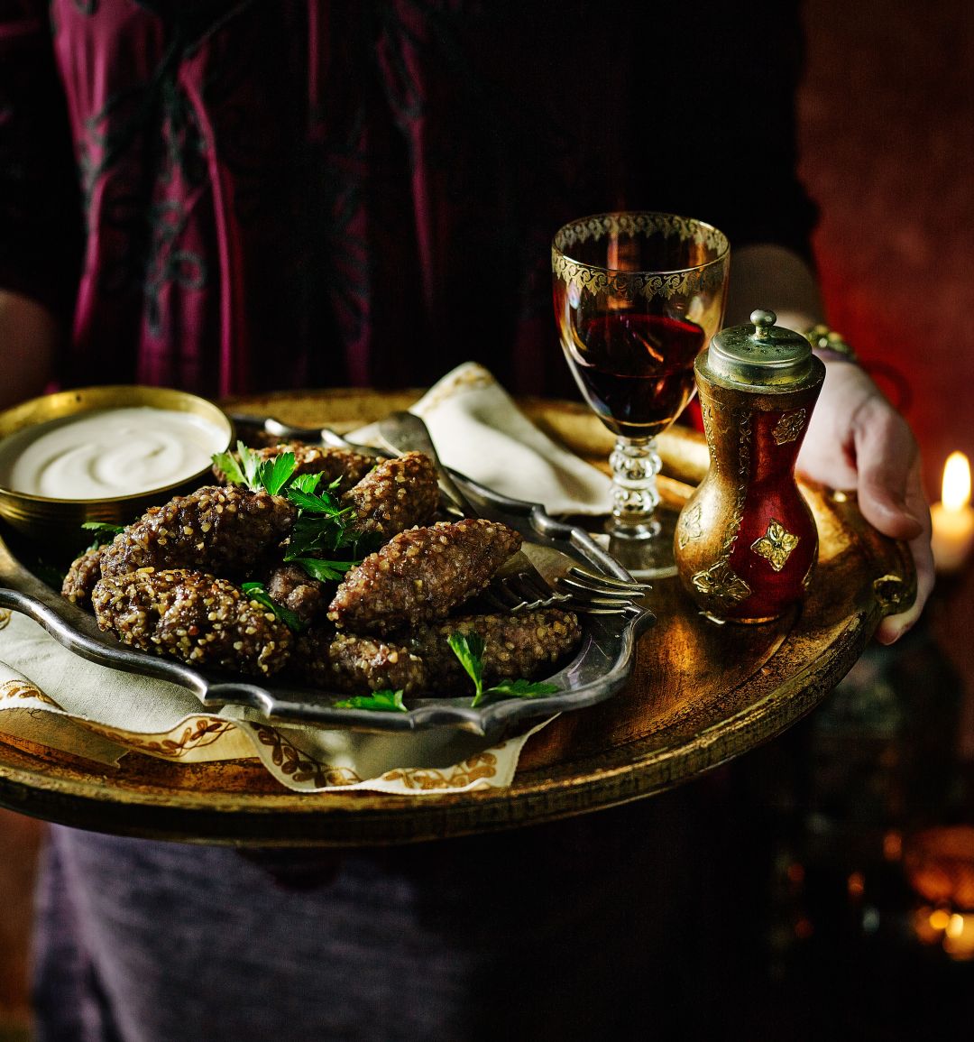 Lamb kibbeh stuffed with mozzarella and pine nuts