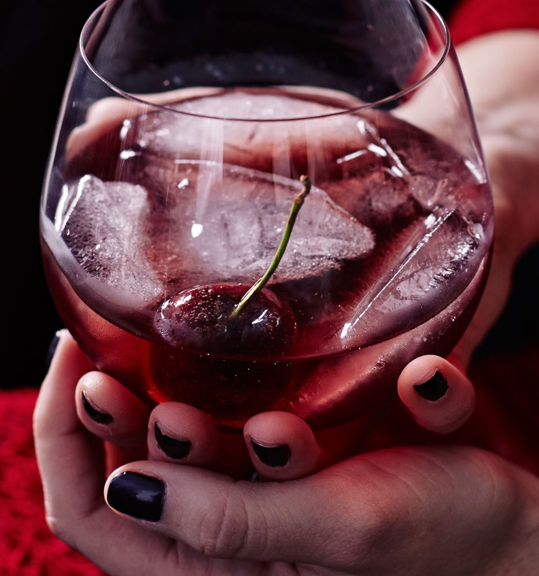 Cherry cheer cocktail with toffee cherries