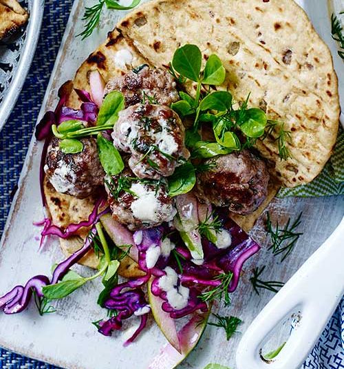 Swedish-style beef patties with apple slaw