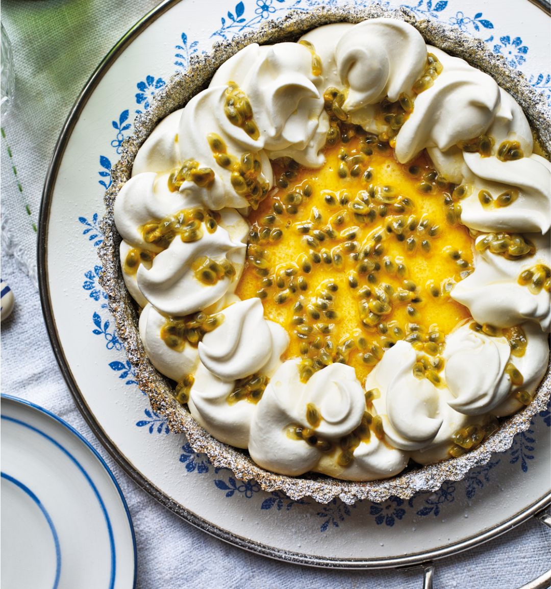 Poppy seed, passion fruit and lemon tart
