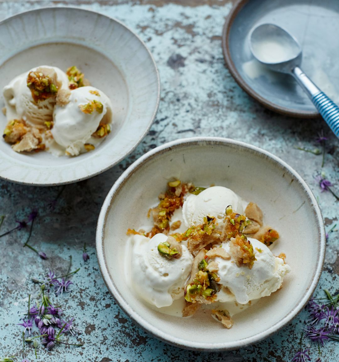 Ice cream with carrot and pistachio halva