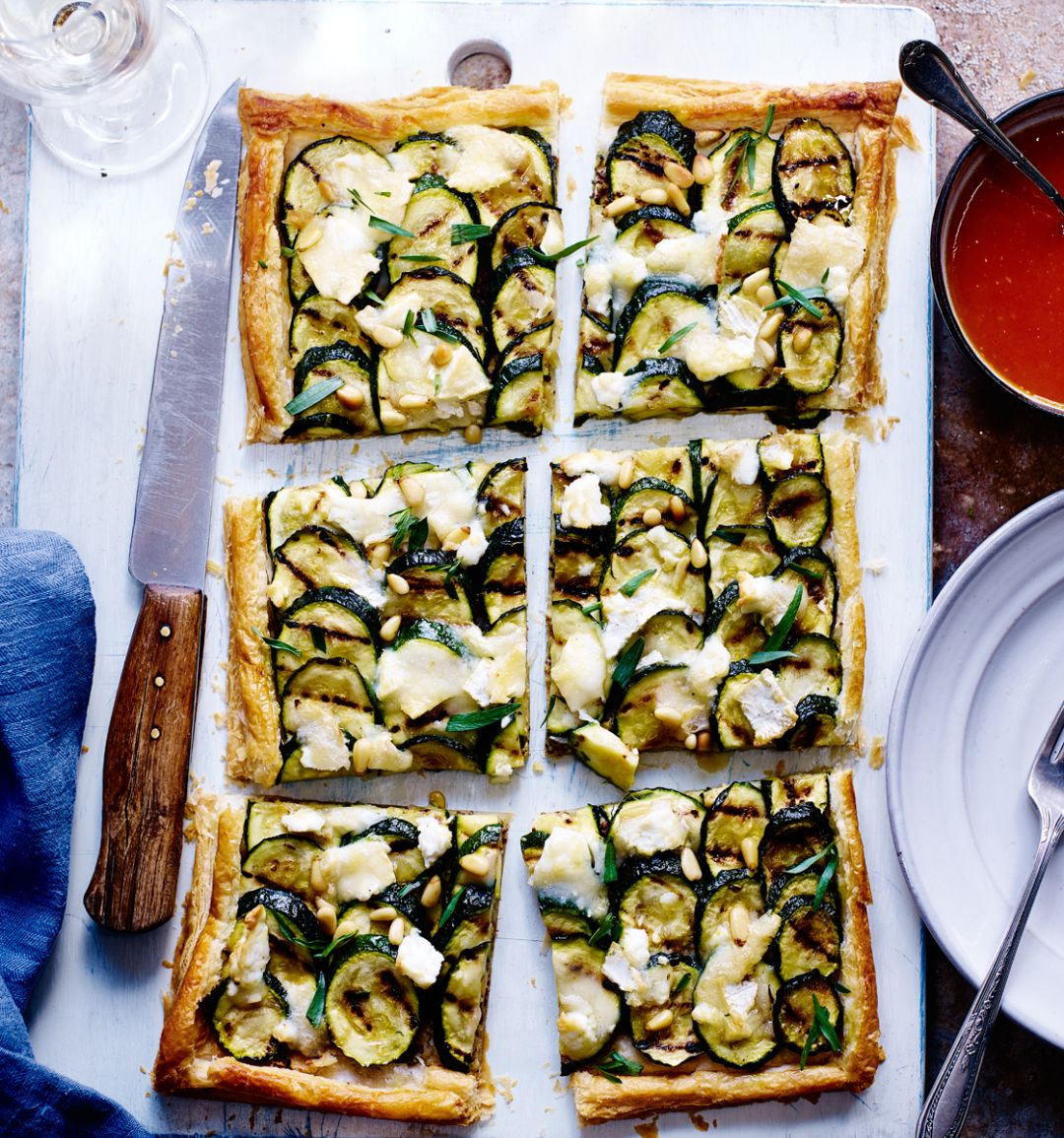 Courgette, mustard and goats’ cheese galette