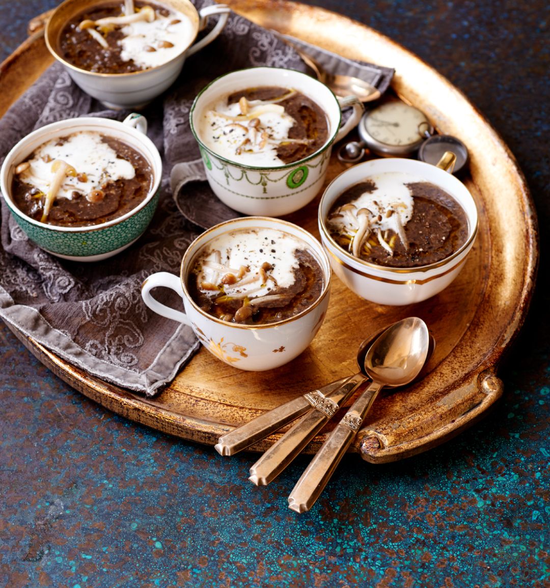 Mushroom and chestnut soup with truffle oil  