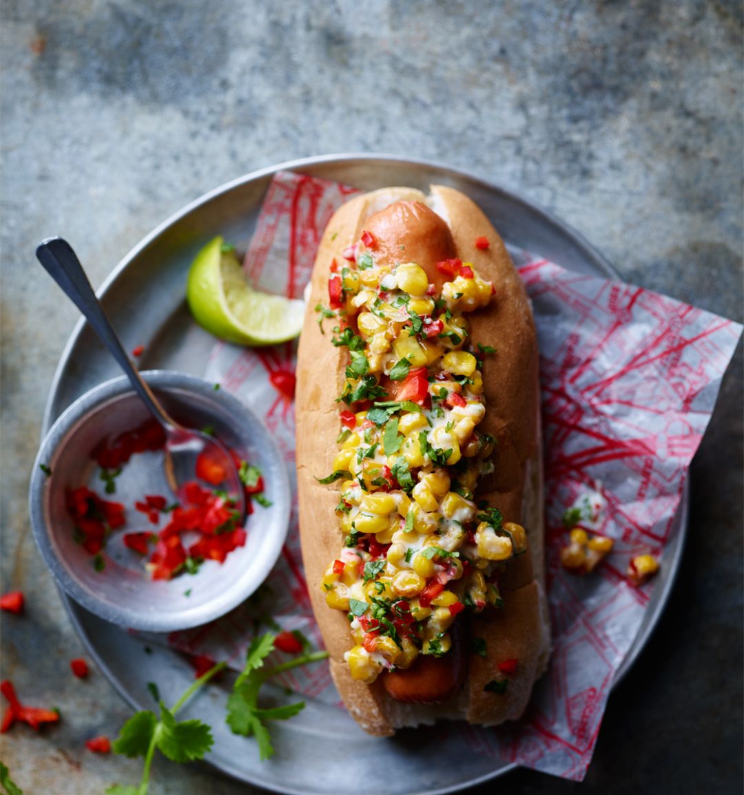 Mexican streetcorn hot dogs