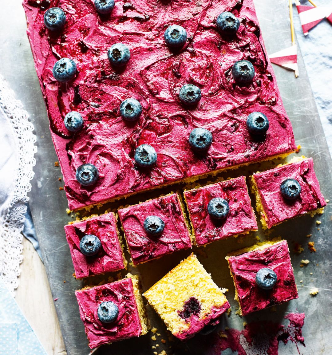 Lime and blueberry poke cake