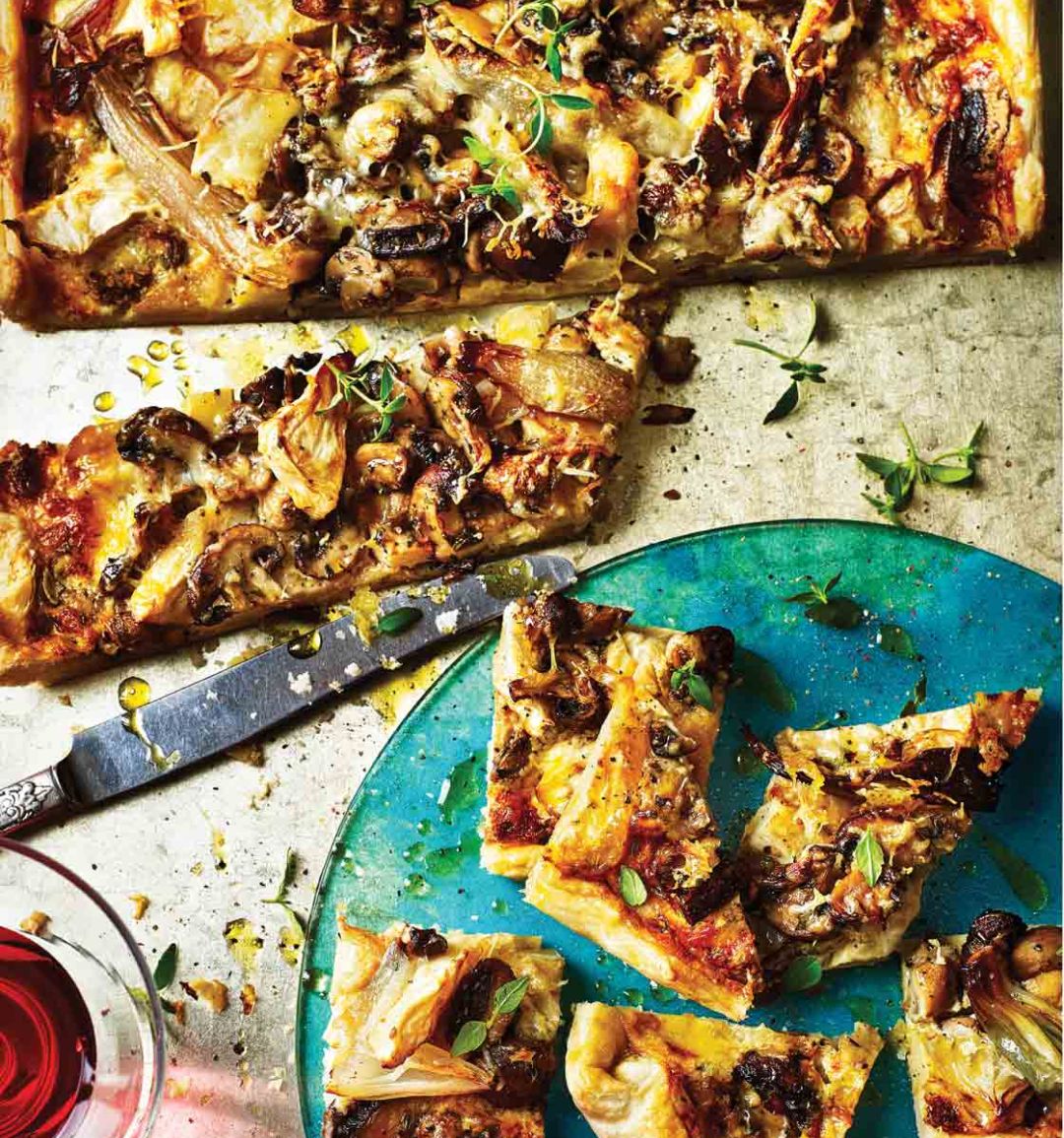 Celeriac, shallot and mushroom tart