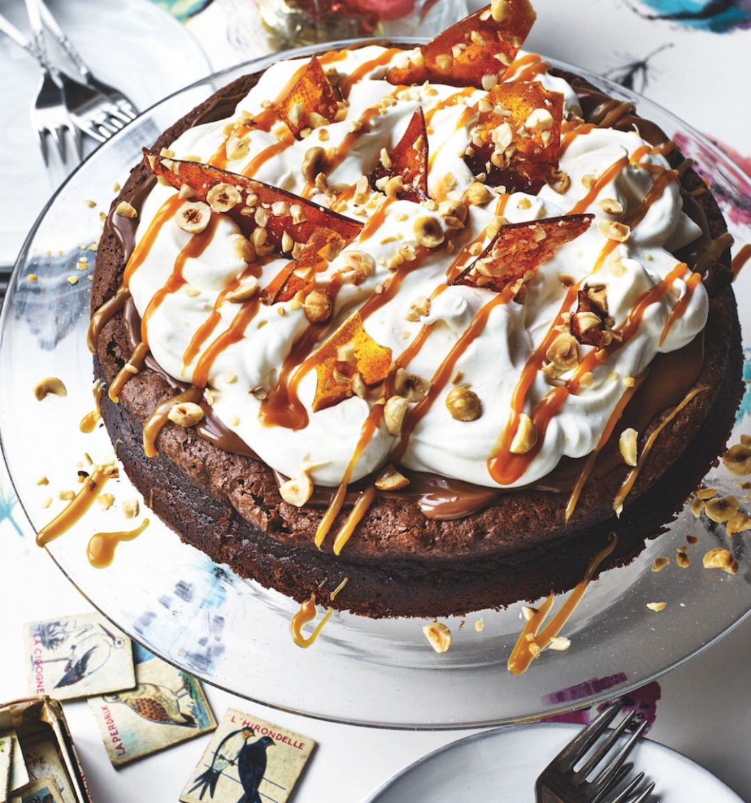 Nutella and salted caramel soufflé cake