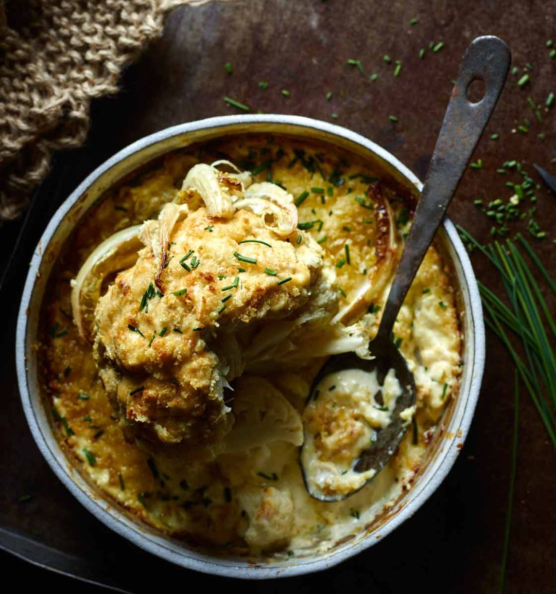 Cheddar and mustard whole roasted cauliflower 
