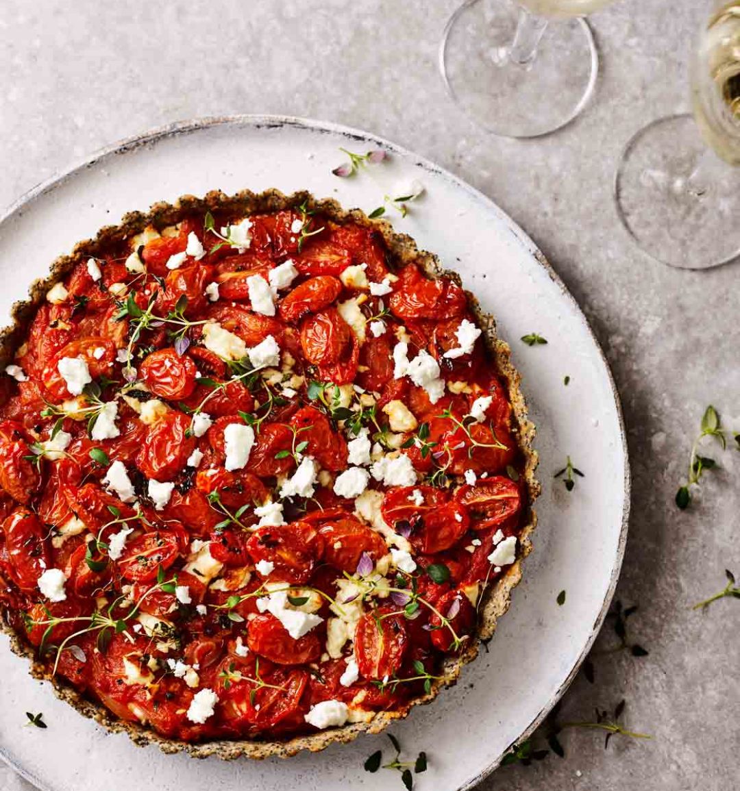 Tomato and feta tart with poppy seed pastry 