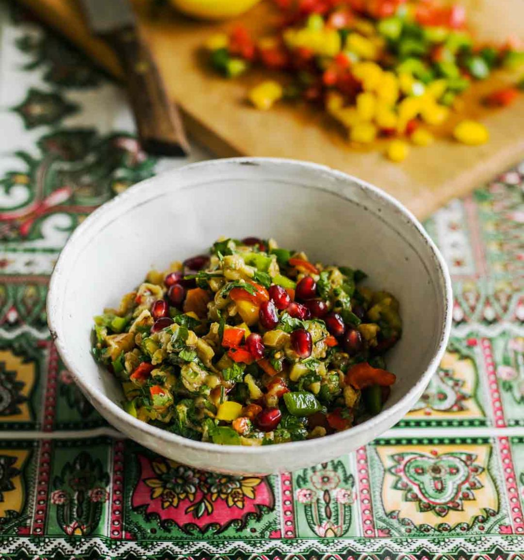 Smoked aubergine salad