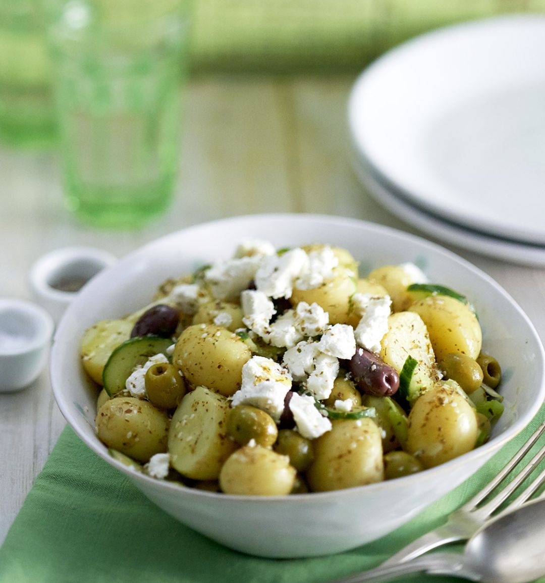 Zaatar potato salad with olives and feta
