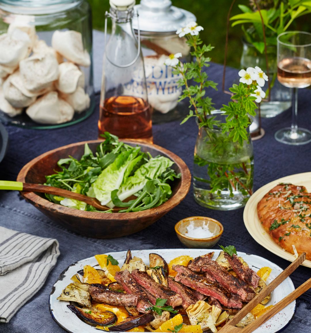 Spiced steak with aubergine and orange  