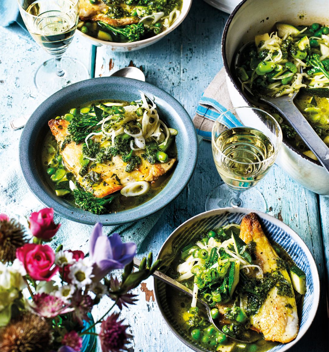 Green vegetable pistou stew