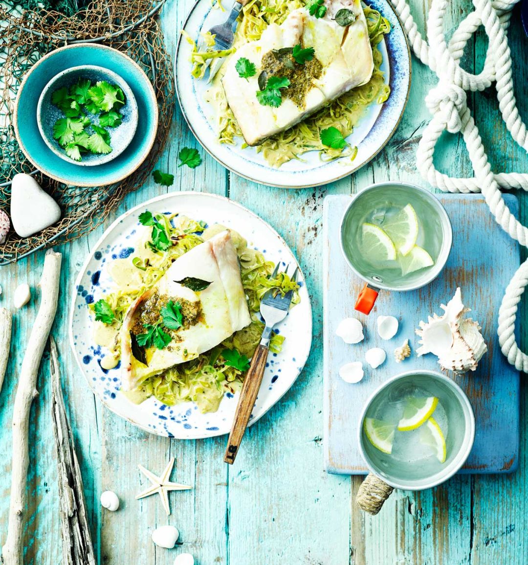 Smoked haddock with leeks, lime and curry butter