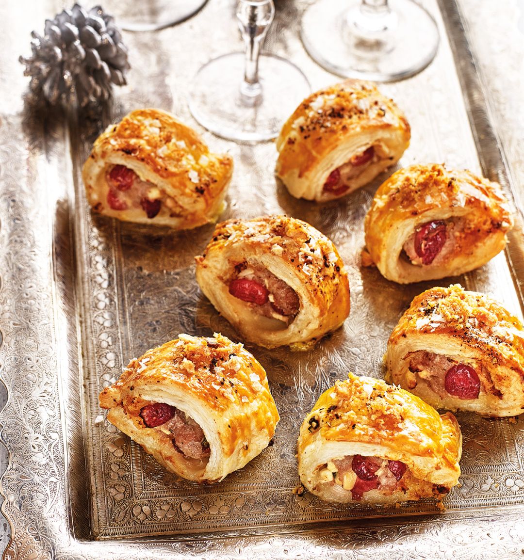Cranberry and pork crackling sausage rolls 
