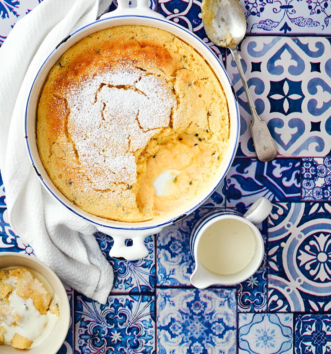 Lemon & passionfruit self-saucing pudding