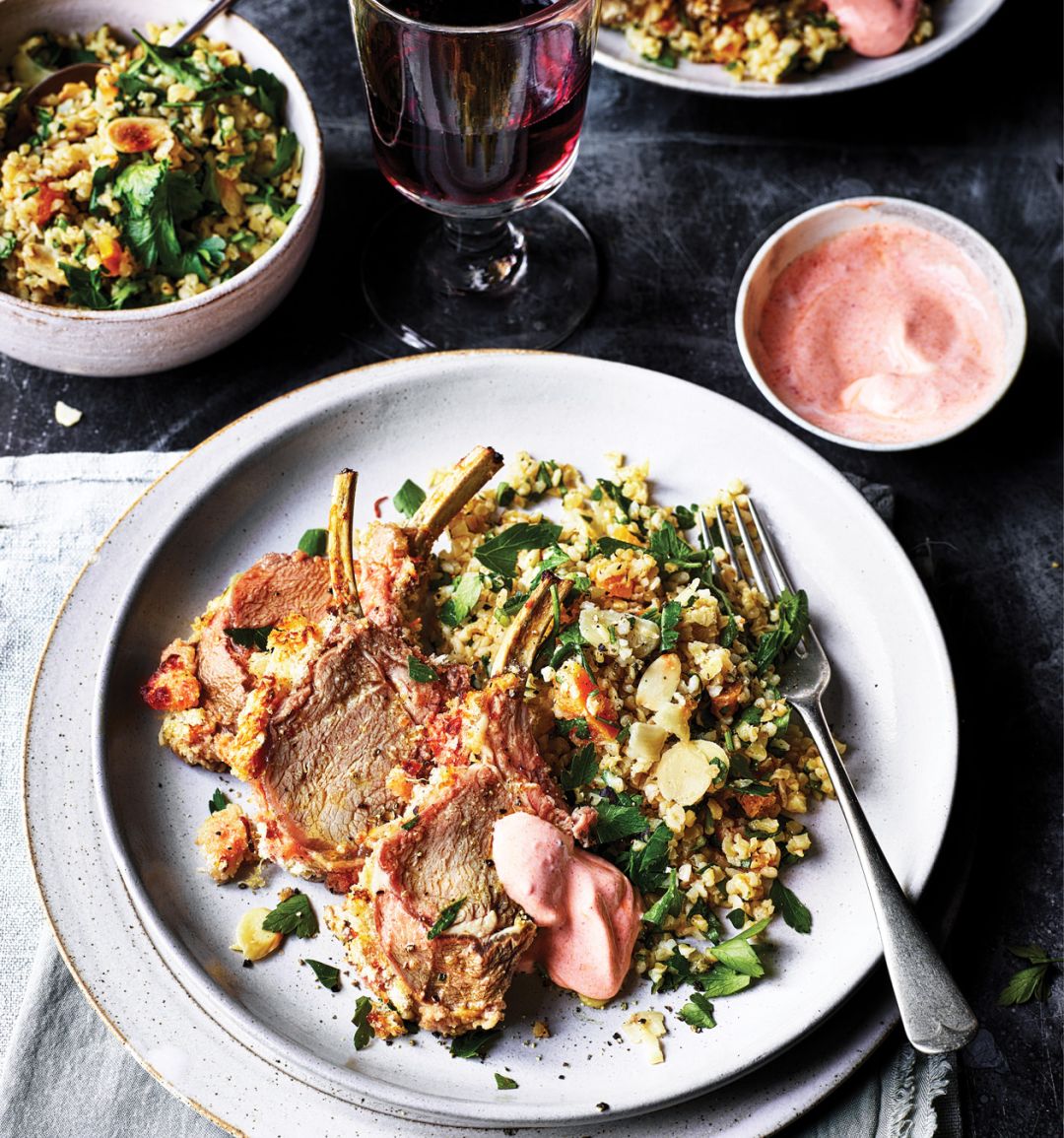 Halloumi-crusted lamb rack 