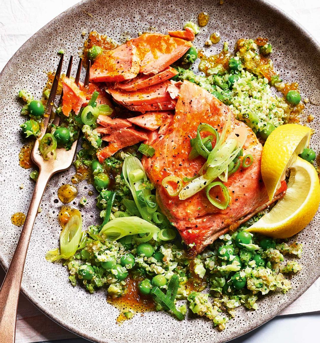 Citrus salmon with green quinoa